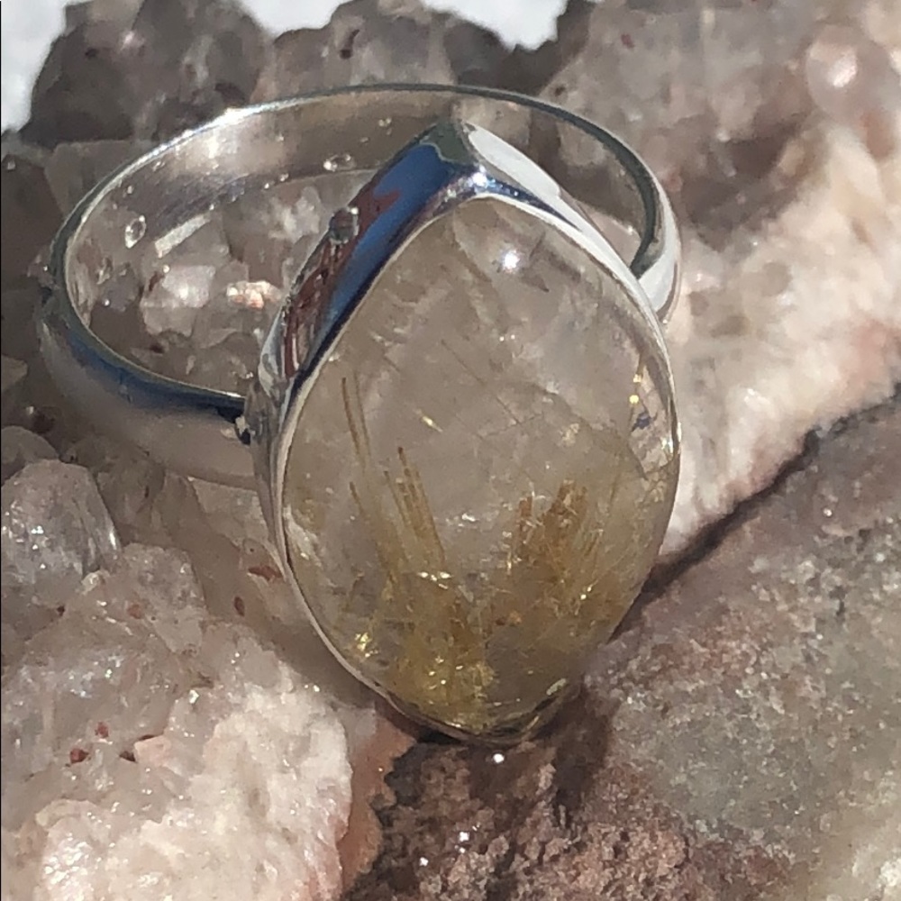 GOLDEN RUTILE 925 STERLING SILVER RING, SIZE 8.5 - Picture 6 of 12